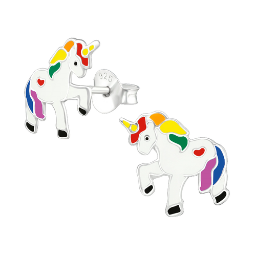 Children's Sterling Silver Rainbow Unicorn Stud Earrings