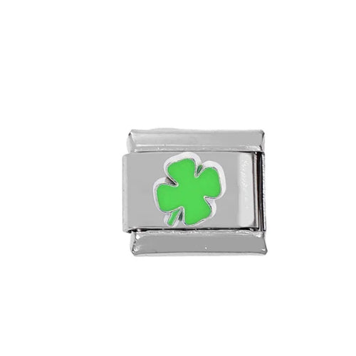 Stainless Steel 9mm Shiny Link with Gold Plated 4-Leaf Clover for Italian Charm Bracelet