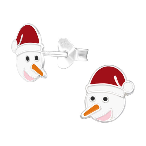 Children's Sterling Silver Christmas Snowman Face Stud Earrings