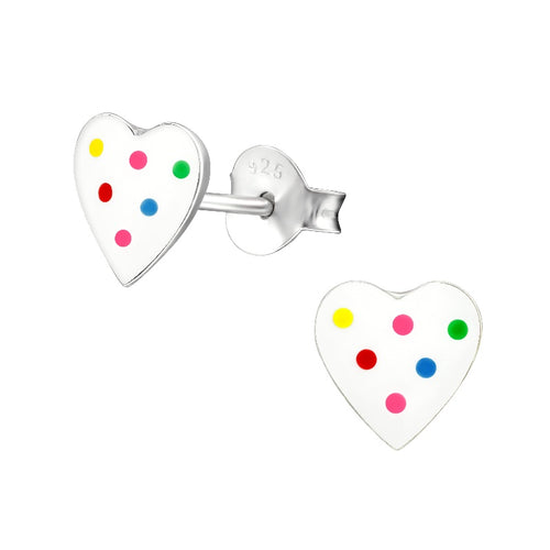 Children's Sterling Silver 'Rainbow Spot Heart' Crystal Stud Earrings