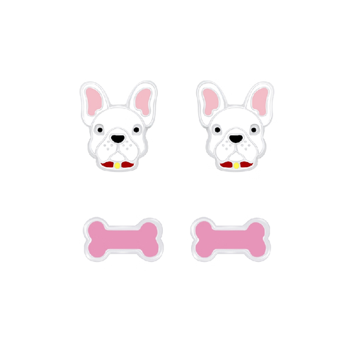 Children's Sterling Silver Set of 2 Pairs of 'Dogs Forever' Stud Earrings