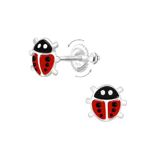 Children's Sterling Silver Ladybug Screw Back Stud Earrings