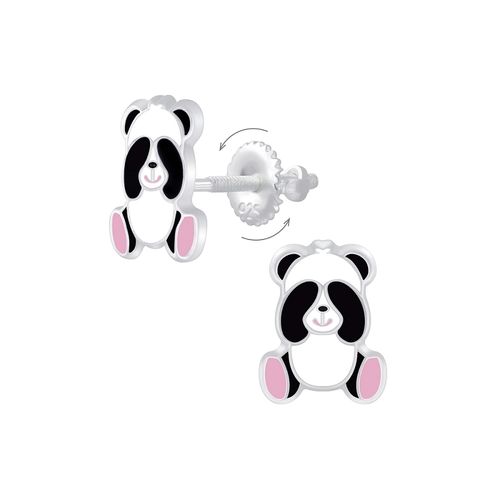 Children's Sterling Silver 'Playful Panda' Screw Back Stud Earrings