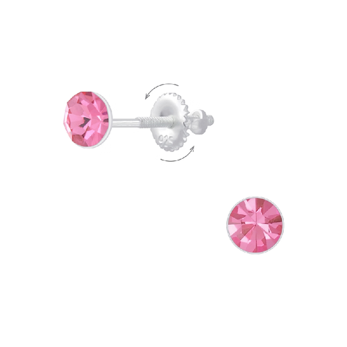 Children's Sterling Silver Pink Crystal Screw Back Stud Earrings