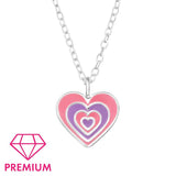 Children's Sterling Silver 'Pink and Purple Heart' Pendant Necklace