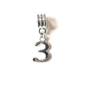 Silver Plated Number 3 Drop Charm