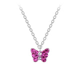 Children's Sterling Silver Pink Crystal Butterfly Pendant Necklace