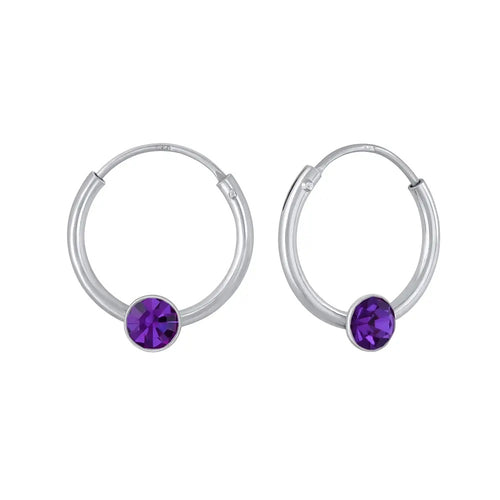 Children's Sterling Silver 'February Birthstone' Hoop Earrings