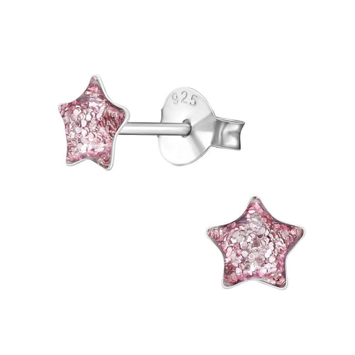 Children's Sterling Silver 'Purple Glitter Star' Stud Earrings