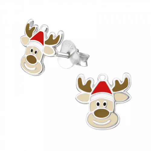 Children's Sterling Silver Christmas Reindeer Stud Earrings