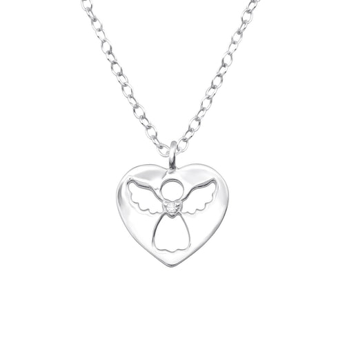 Children's Sterling Silver Angel Heart Pendant Necklace
