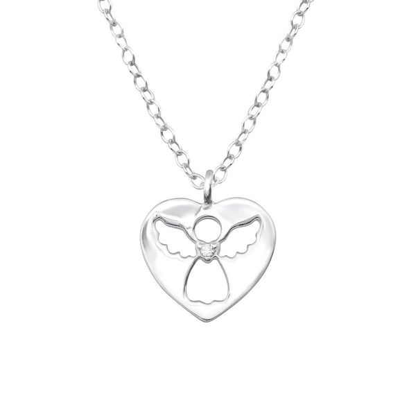Children's Sterling Silver Angel Heart Pendant Necklace