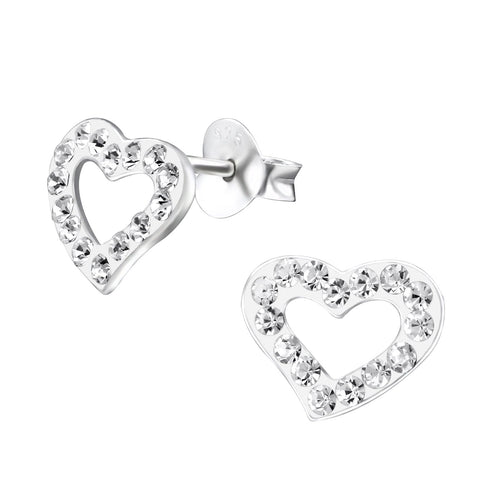 Children's Sterling Silver Open Heart Crystal Stud Earrings