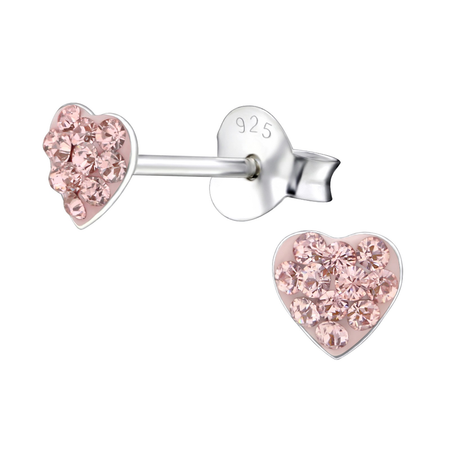 Children's Sterling Silver 'Pink Crystal Drop Open Heart' Stud Earrings