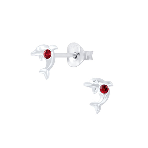 Children's Sterling Silver 'January Birthstone' Dolphin Stud Earrings