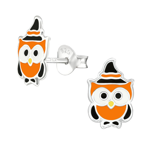 Children's Sterling Silver Halloween Owl Stud Earrings