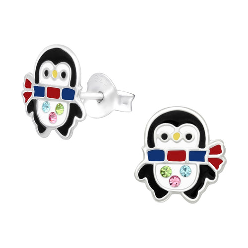 Children's Sterling Silver Christmas Winter Penguin Stud Earrings