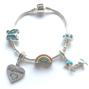 Children's Big Sister 'Magical Unicorn' Silver Plated Charm Bracelet