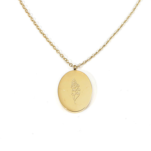 'August Birth Flower' 18k Gold Plated Titanium Steel Pendant Necklace