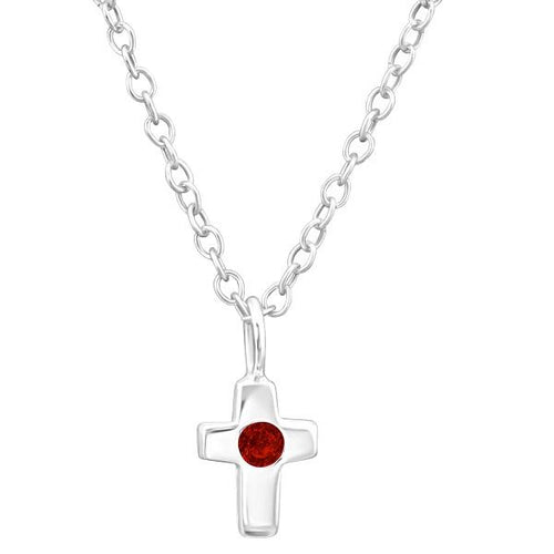 Children's Sterling Silver 'January Birthstone' Cross Necklace