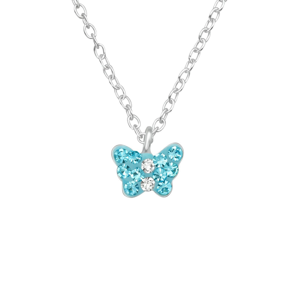 Children's Sterling Silver Blue Crystal Butterfly Pendant Necklace