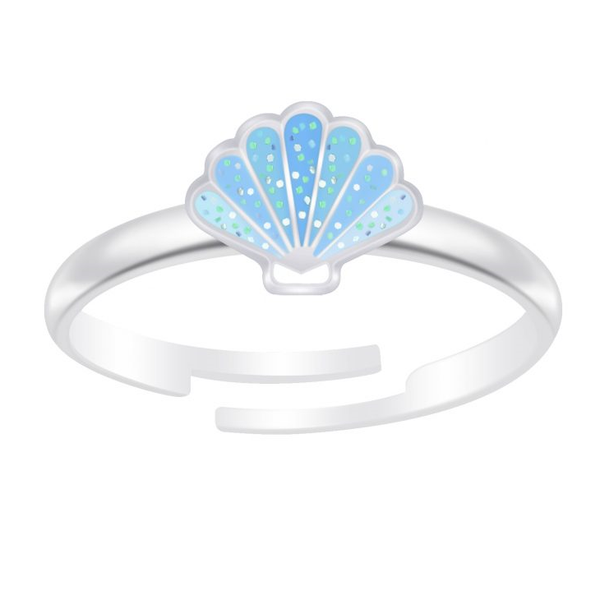 Children's Sterling Silver Adjustable Blue Glitter Shell Ring