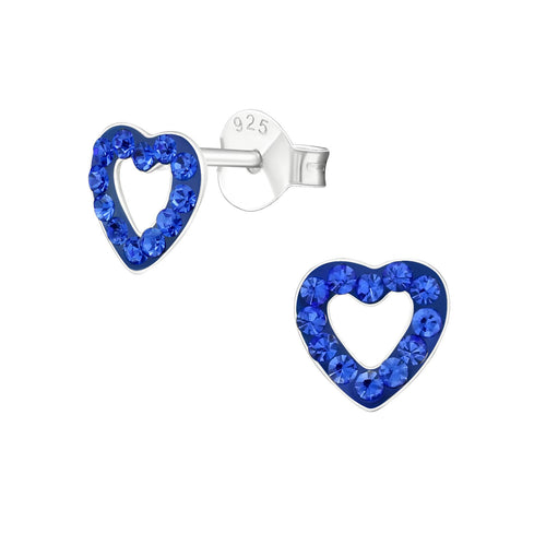 Children's Sterling Silver 'Sapphire Blue Crystal Love Heart' Stud Earrings