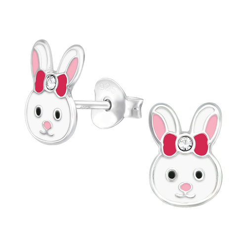 Children's Sterling Silver 'Bunny Rabbit With Crystal Bow' Stud Earrings
