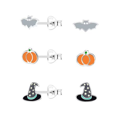 Children's Sterling Silver Halloween Pumpkin Stud Earrings