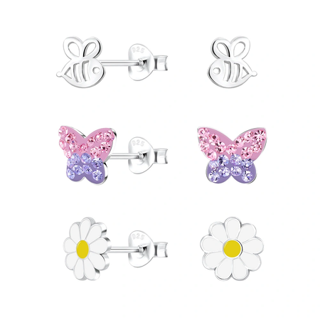 Children's Sterling Silver Set of 2 Pairs of 'Sweet Treats' Themed Stud Earrings