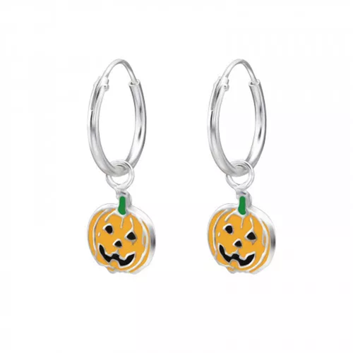 Children's Sterling Silver Halloween Pumpkin Hoop Earrings