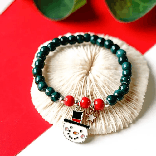 Children's 'Christmas Smiling Snowman' Stretch Bead Bracelet