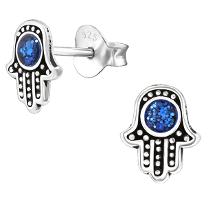 'Diamante Hamsa Hand / Hand of Fatima' Silver Plated Necklace