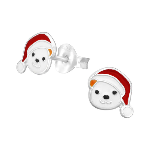 Children's Sterling Silver Christmas Teddy Bear Stud Earrings