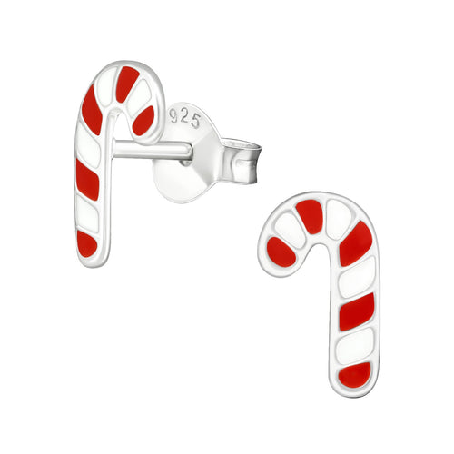 Children's Sterling Silver Christmas Candy Cane Stud Earrings
