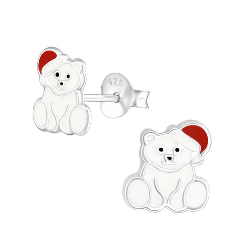 Children's Sterling Silver Christmas Polar Bear Stud Earrings