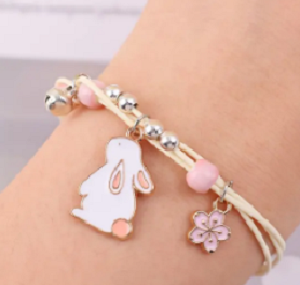 Children's Adjustable 'Bunny Rabbit with Flower' Wish Bracelet / Friendship Bracelet