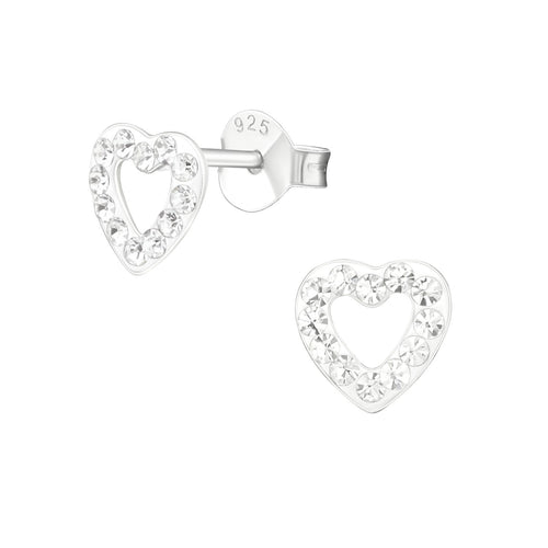 Children's Sterling Silver 'Crystal Clear Love Heart' Stud Earrings