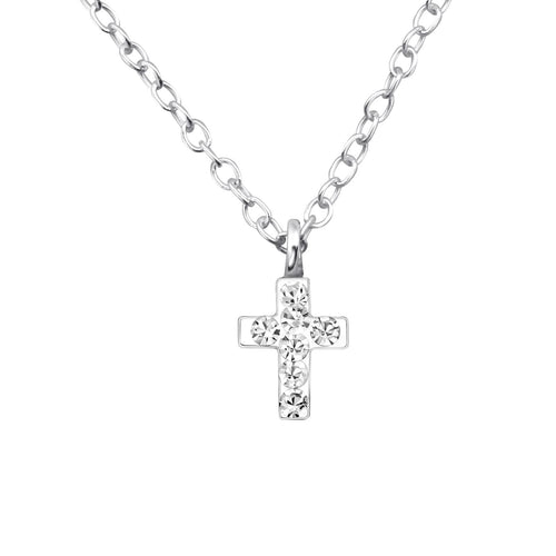 Children's Sterling Silver Crystal Cross Necklace