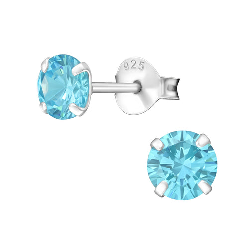 Children's Sterling Silver 'March Birthstone'  Stud Earrings