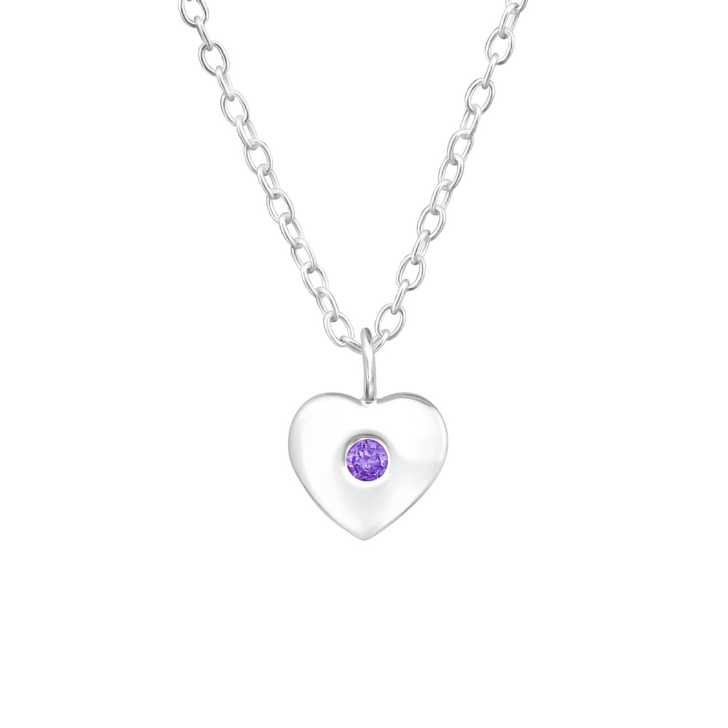 Children's Sterling Silver 'February Birthstone' Heart Necklace