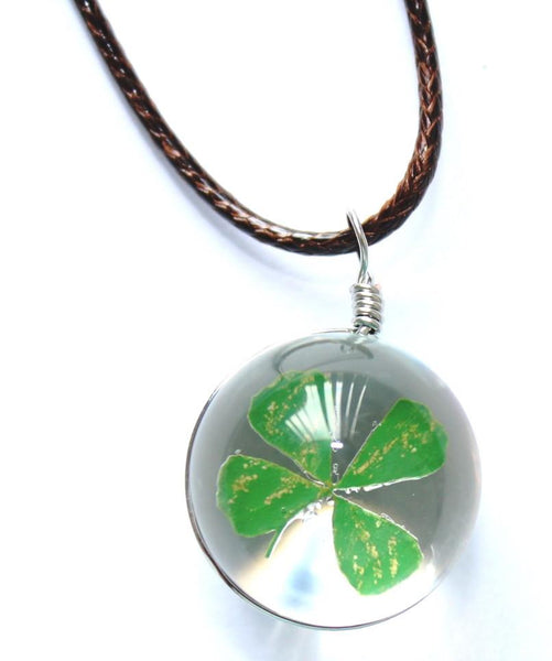 'Good Luck Four Leaf Clover' Pendant Wax Cord Necklace