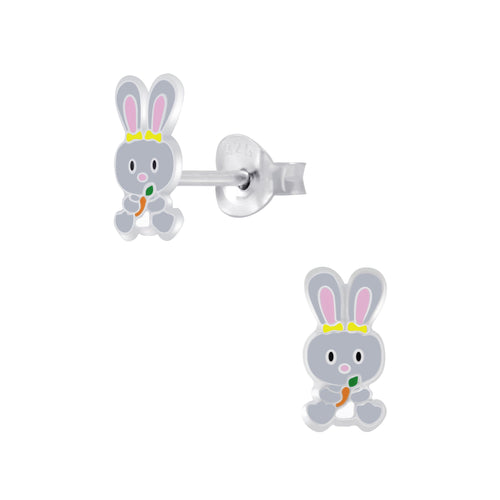 Children's Sterling Silver 'Grey Easter Bunny' Stud Earrings
