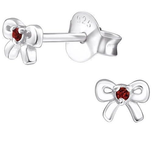 Children's Sterling Silver 'January Birthstone' Bow Stud Earrings