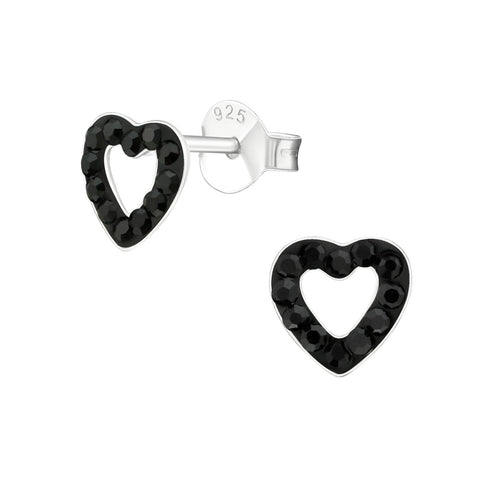 Children's Sterling Silver 'Jet Black Crystal Love Heart' Stud Earrings