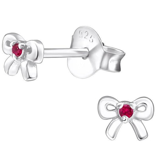 Children's Sterling Silver 'July Birthstone' Bow Stud Earrings