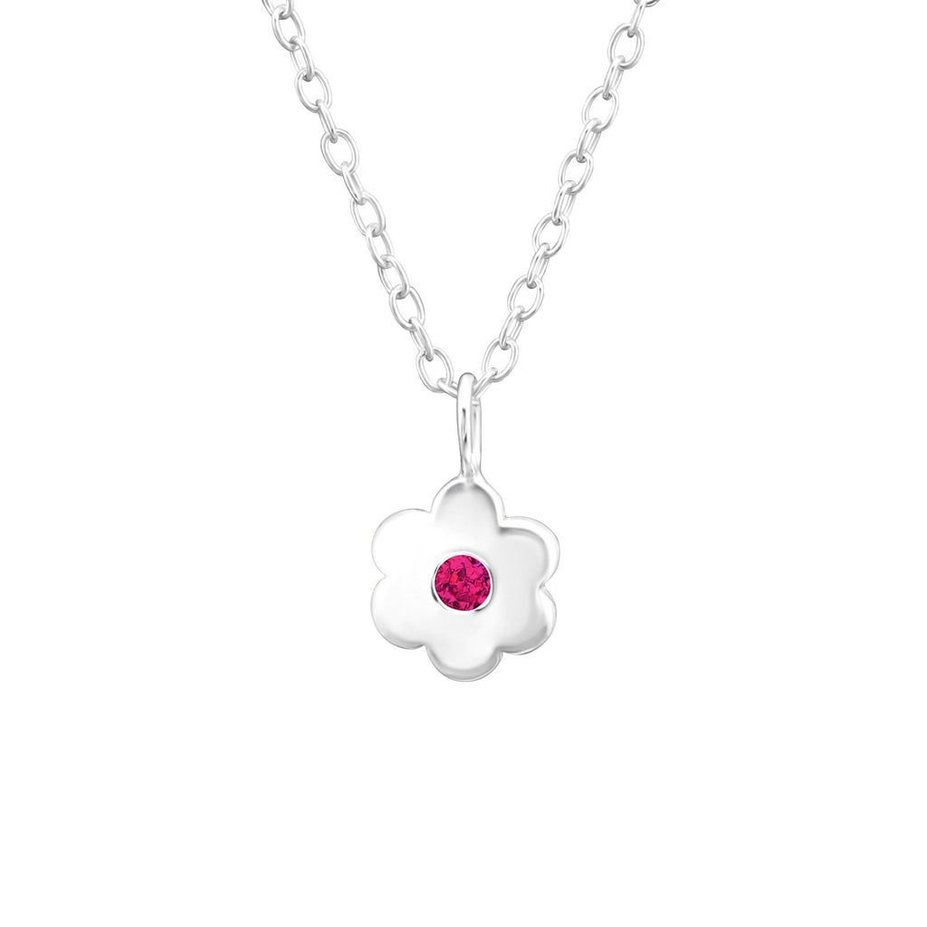 Children's Sterling Silver 'July Birthstone' Solid Flower Necklace