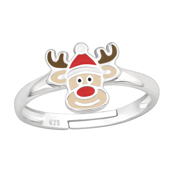 Children's Sterling Silver Adjustable Christmas Reindeer Ring