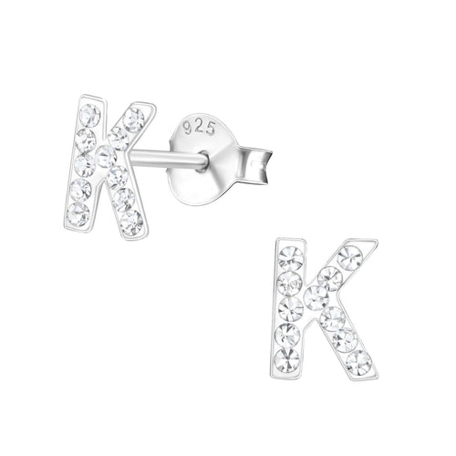 Children's Sterling Silver 'Letter K' Crystal Stud Earrings