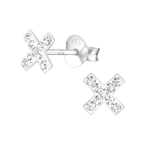 Children's Sterling Silver 'Letter X' Crystal Stud Earrings